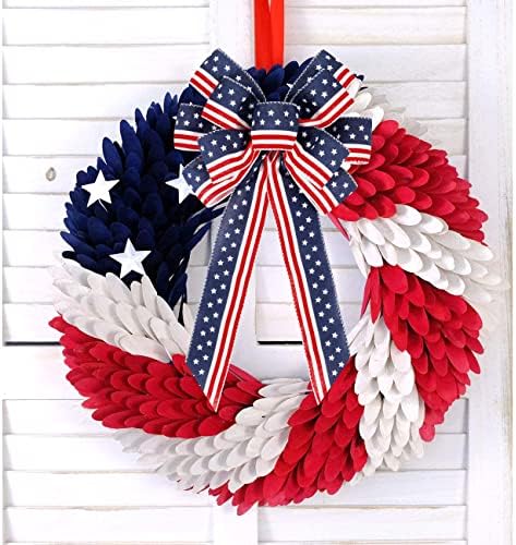 Hongsome 2 пакет 4 -ти јули декор лак за венец, црвена бела сина лента starsвезди дрво топер лакови за патриотски, ден на независност, ден на спомен, Денот на ветеранот, украс