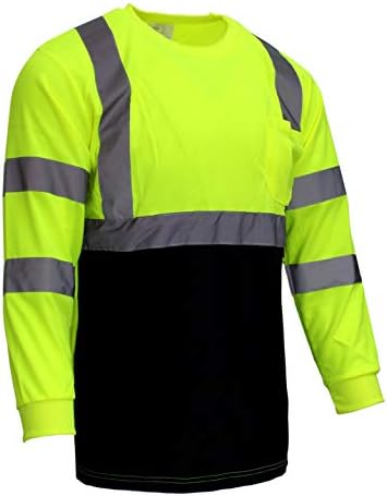Troy TSBFL8712 Класа 3 Висока видлива долга ракав Блек дно Безбедносни маици за влага за влага со влага со 2 инчи реплицирани ленти