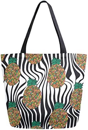 Алаза Тропска шема со шарени егзотични ананас платно торба за жени за жени кои патуваат работа за купување намирници врвни рачки чанти големи количини чанти за пам