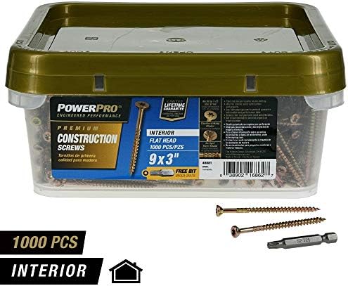 Power Pro 48881 Wood завртки, 9 x 3, премиум Starвездени погони во затворен кабинет, злато жолт цинк, када од 12lb, 1000 парчиња, бело