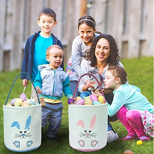 XMXOTXO 2 Пакувајте ги корпите за корпи за зајаче Велигден за деца празно, склопување на платно Велигденска корпа за подароци за бонбони на забава, засилени уши дизајн ?