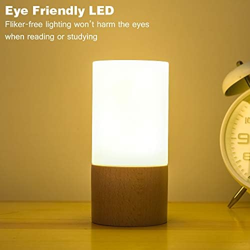 Lonrisway Мала предводена ламба за дрвени маса, спална соба во кревет ноќно светло, затемнето LED осветлување, креативно домашно