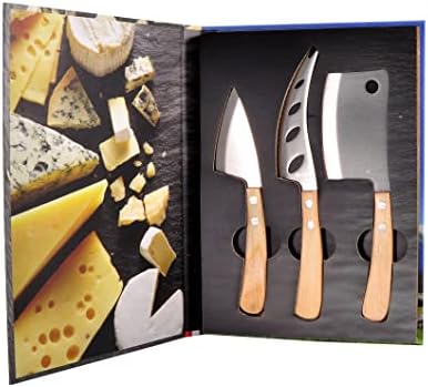 Легноарт не'рѓосувачки челик лате виво 3 парче нож со сирење поставен со рачка од светло дрво