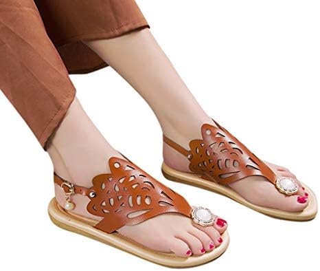 Слајд на измет на потпетици боемски чевли женски летни рамни римски чевли бисер шупливи сандали на плажа H сандали за жени