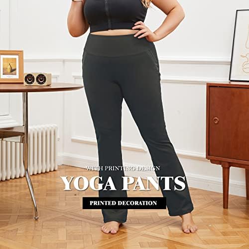 Женски плус фустан со големина на јога хеланки со џеб со високи половини за истегнување на панталони за нозе за спорт во затворен простор