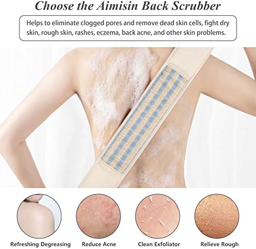 Аисин постелнина за грб за туширање, двострана ексфолирајќи долга лента за грб длабоко чиста и полска кожа за масажа на кожата масажа