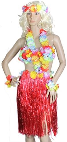 5-во-1 Хаваи Тропски хула трева танцување здолниште и градник и цвет нараквици и сет на ѓердан и ѓердан