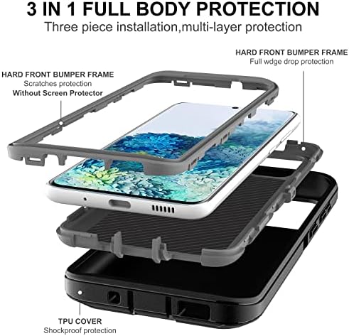 Хонг -YМИ За Случајот Галакси С20, Случајот Самсунг Галакси С20 Со Флексибилен Заштитник На Екранот ТПУ [2 Пакет], 3 Во 1 Случај За Заштита Од Тешка Должност За Samsung S20 5G