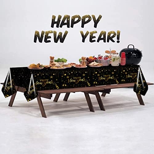 3 парчиња со чаршафи за новогодишни табели, среќна нова година правоаголник табела опфаќа партиски материјали украси, пластични капаци на црна