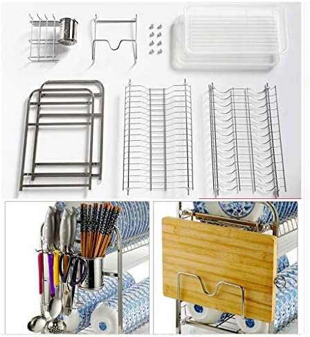 Rackах за сушење на сад за садови, 2 нивоа затенка за садови, лесен инсталирајте ја решетката за садови за чинија со хромирани садови со
