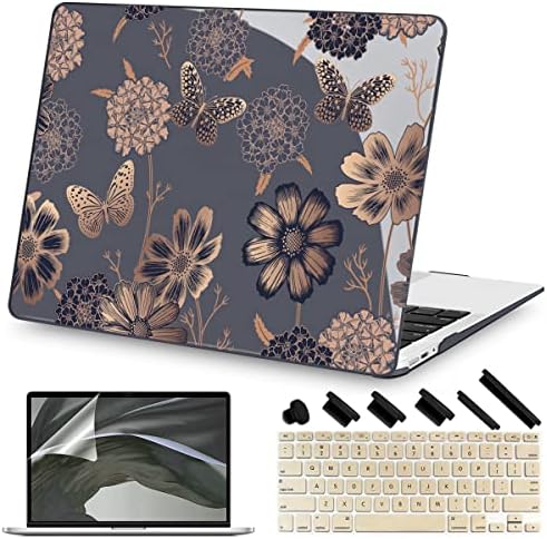 Tereefi Компатибилен Со Случај MacBook Pro Retina 13 Инчен Случај A1502/A1425, Злато Цвет &засилувач; Пеперутка