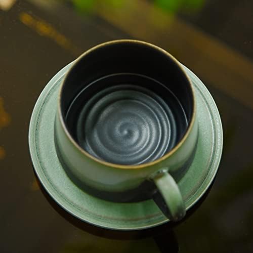 Кригла за кафе FocraeMug, зелена чаша чај за канцеларија и дома, чаша за кафе од 7,4 мл со рачка и чинија, машина за миење садови и микробранови