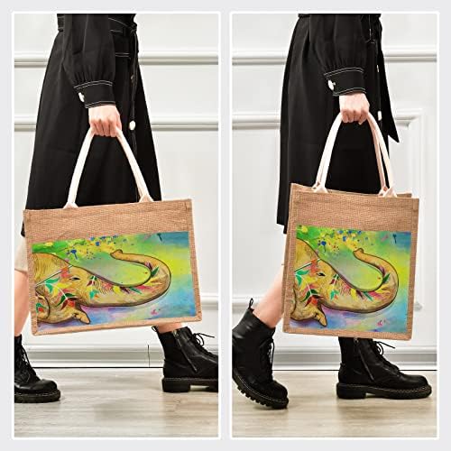 Сликарство со масло од слонови на катаку, јута торбички со рачки и патент јута торби платно џеб шопинг намирници торби со бурлап торби за еднократно