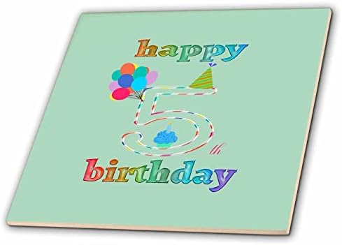 3дроза Среќен 5-ти Роденден, Кекс Со Свеќа, Балони, Капа, Шарени-Плочки