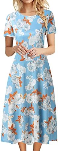 Дами долг фустан летен случајн краток ракав макси фустан цветен печатен обичен фустан тенок фустан со висока половината
