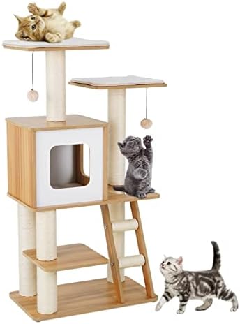 Миленичиња мачка куќа куќа кондо со повеќе нивоа играчки за мачки гребење на пост компатибилна со мачки дрво искачување дрво кули за мачки дрвја