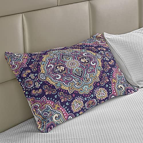 Амбесон етнички плетен ватенка перница, бохо стил мандала шарена пролетна градина тематска старомодна плочка, стандардна покривка за перница со големина на крало?