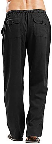 Менски панталони, машка лента за прицврстувачи памучни панталони еластични половини обични џеб плажа лабава јога панталони панталони