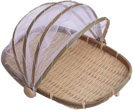 Лера Кинг 13 инчи покриен со правоаголен бамбус што служи храна шатор корпа рака ткаена корпа што служи во изобилство на пикник корпа од