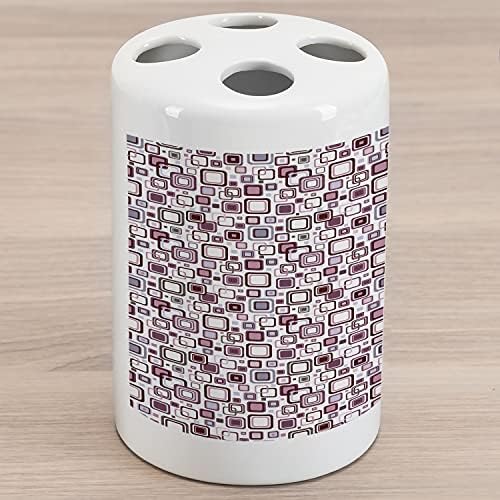 Амбесон Геометриски керамички држач за четки за заби, големи мали квадрати Ретро шема геометриски дизајн, декоративен разноврсен countertop за бања, 4,5 x 2,7, кафеава виол?