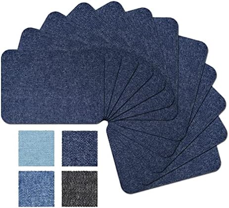 Guokuai 12 парчиња Премиум квалитетна ткаенина железо на закрпи за поправка на облека фармерки нијанси на сина боја во фармерки и поправка на облека 3 x 4.25