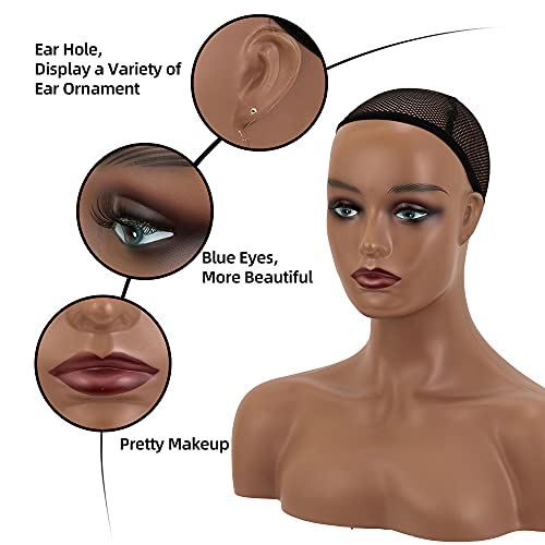 Femaleенска манекен глава со рамена - реална глава за манекен за перика приказ ПВЦ маникин глава со раменици