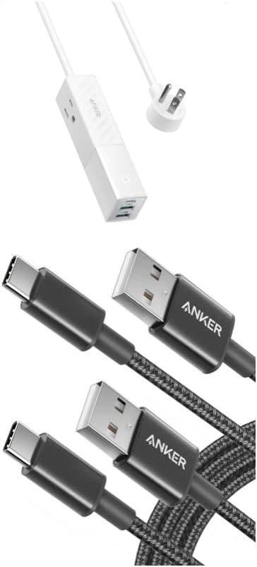 Anker Premium nylon USB A до USB C кабел и лента за патувања USB C, 511 USB -лента за напојување, 2outlets & 3usb порти, 5ft