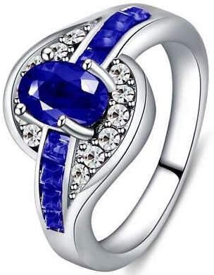 2019 Womenените од не'рѓосувачки челик кристално сино сребрена свадба бенд прстен накит SZ 6-10