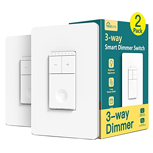 TreatLife 3 Way Smart Dimmer Switch 2 пакет, 2 Master Dimmer Switch компатибилен со Alexa, Google Assistant, WiFi светло прекинувач