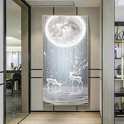 Интар DIY 5D комплети за сликање со дијаманти со голема големина целосна вежба Месечина и елк rhinestones Cross Stitch модерен wallиден декор уметнички комплет 47.2x23,6 инчи