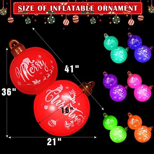 Gaint Божиќни топки за надувување, осветлете ги PVC надувување Божиќни украси со божиќни топка со LED светло и далечински управувач