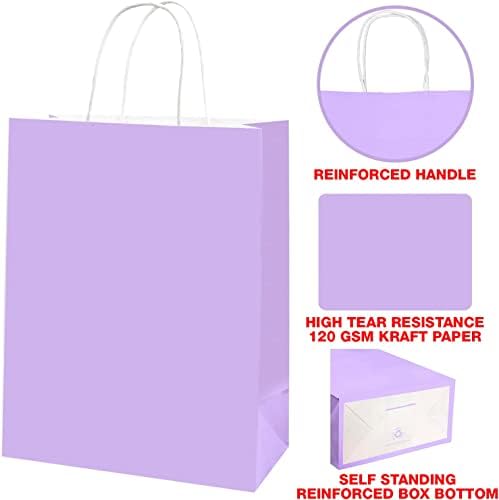 Пакети со хартиени кеси со рачки, 36 парчиња светло виолетова - еколошки торби за подароци - мешани големини: мали, средни и големи за