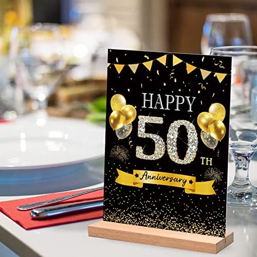 Декорации на забавата на Дарнакси црно злато 50 -годишнина за родители среќни 50 -годишнина од свадбата на акрилична маса со акрилични табели