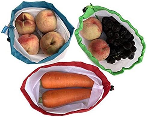 Cabilock Mesh Tagks 3pcsbags за еднократно складирање овошје мрежа сина намирници црвено пријателски шопинг зеленчук зелена