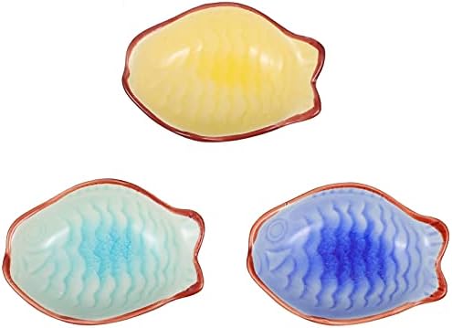 Хемотон сини плочи керамички 3 парчиња симпатична риба во форма на керамика зачинети јадења чајни торбички кечап чистач мали плочи
