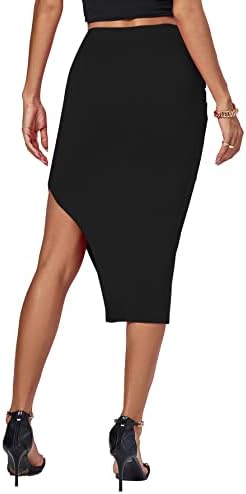 Lyanените на Lyaner Women Ruched High Weist Spilt Side Bodycon Work Pencil Миди здолниште