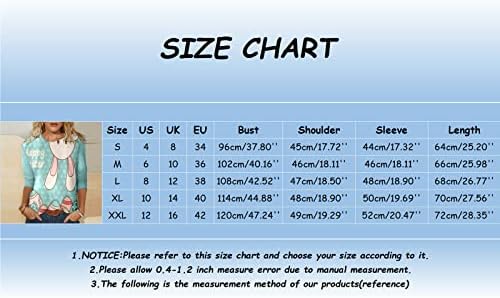 CGGMVCG Велигденски кошули за жени 3/4 ракав симпатична зајаче јајце печати мода од три четвртини ракави на ракави среќни велигденски