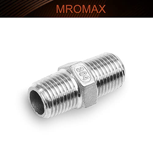 MroMax 304 Од Нерѓосувачки челик Машки До Машки Права Цевка Намалување Хексадецимален Брадавица Фитинг G1/4 x G1/4 Машки Конектор 2 Поени/DN8 Сребрен Тон 1pcs