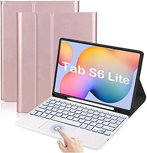 QYIID BECKLIT TOUCHPAD тастатура за тастатура за Galaxy Tab S6 Lite 10.4 SM-P610 / P615, PU кожен држач за држач со магнетски одвојлива