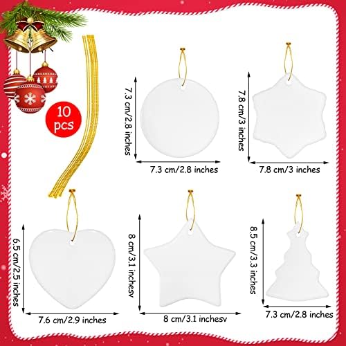 10 парчиња DIY Божиќен украс празно сублимација керамички украси за печатење на топлински печат Персонализирано Божиќно дрво Декор-3