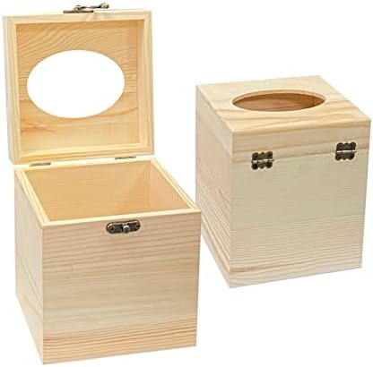 2-пакет дрвен квадратно ткиво кутија за занаети Недовршен држач за дрво на дрво за домашен проект