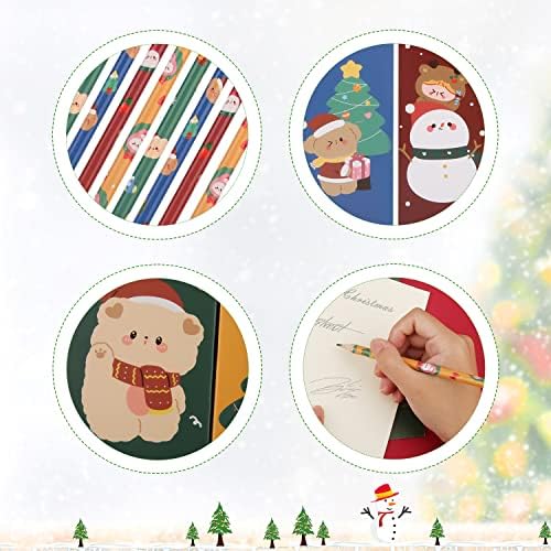 Кинбом 24 парчиња Божиќни моливи, симпатична божиќен молив со бришач снежен човек елка мечка подарок дрво моливи Божиќна стационарна