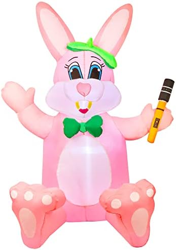 Потребно 5 метри Велигденски надувување зајаче, Велигденска декорација на отворено надувување розов зајак, Велигденски удар