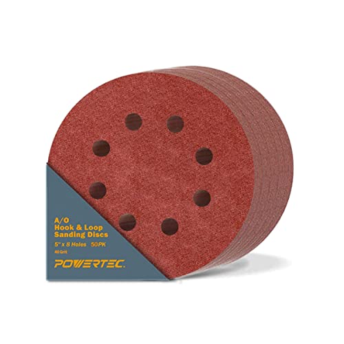 Powertec 45004-p2 5 инчи 8 дискови за пескава кука и јамка, 40 решетки, 50 pk, шкурка за случаен орбитал Сандерс