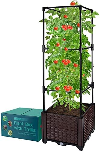 Голем засадувач на домати со trellis- 48 x 11,8 x 11,8 инчи подигнат градинарски кревет со трели за искачување на домати, кренато градинарски
