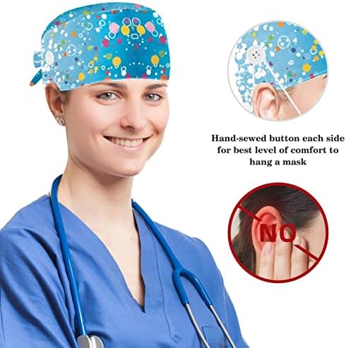 Медицинска медицинска сестра ги капачињата жени долга коса, прилагодливо работно капаче за печатење со копче и лак за коса од лак