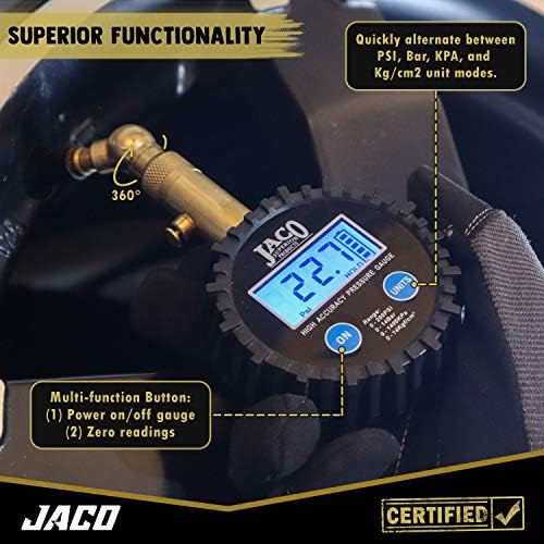 Мерач на притисок на дигитални гуми Jaco Elite - Професионална точност - 100 psi