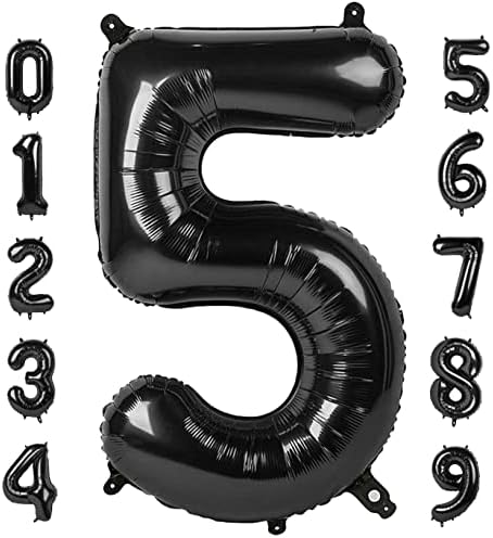 Број 5 Балон 40 Инчи за Украси за 5-ти Роденден, 15 25 35 50 Милар Голем Број На Црна Фолија Балони За Декор За Забава На Годишнината Од Свадбата