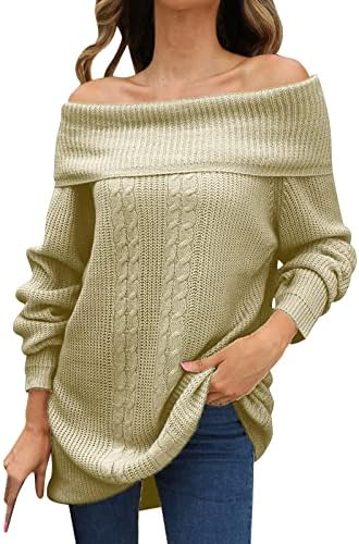 Џемпери за жени есен и зимски цврст темперамент со долг ракав со права врата за плетење џемпер