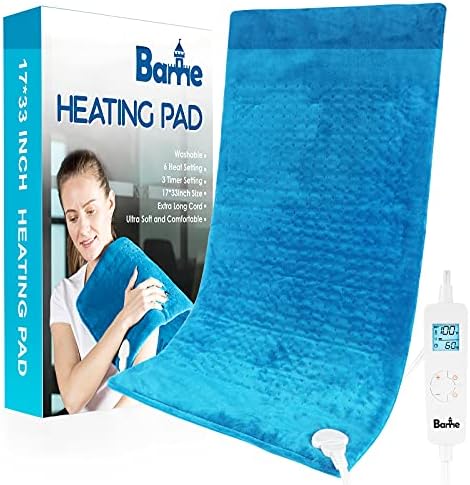 Бан Екстра голема подлога за греење 33 x17 за олеснување на болката во грбот и грчеви, топлинска терапија за задното рамо и нога, електрична подлога за топлина со 6 нив?